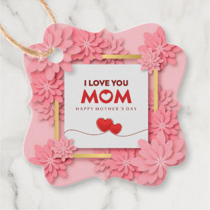 Étiquettes Cadeau Je t'aime maman Fête des mères floral et or