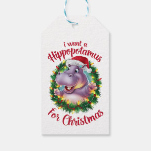 Étiquettes-cadeau Je Veux Un Hippopotame Pour Noël Hippo De Noël