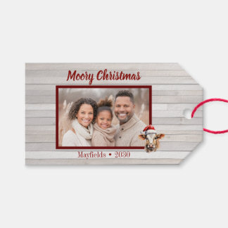 Étiquettes-cadeau Jersey Cow, Barn Wood, Photo "Moory Christmas"