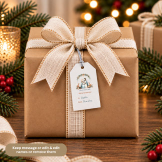 Étiquettes-cadeau Jésus est le cadeau Scène de Nativité fantaisiste