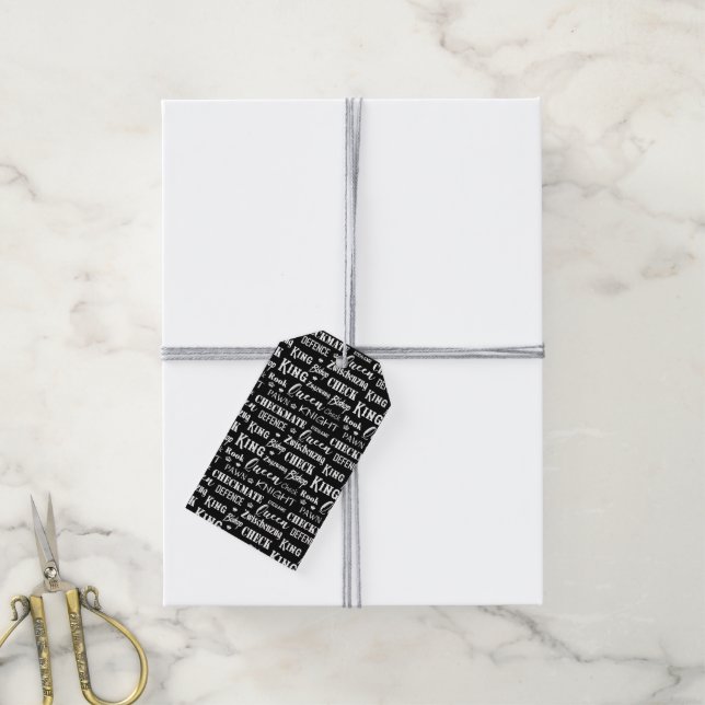 Étiquettes-cadeau Jeu d'échecs Motif noir et blanc (Avec de la ficelle)