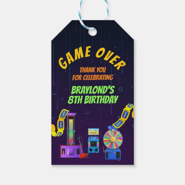 Étiquettes-cadeau Jeu et arcade Anniversaire Merci (Devant)