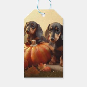 Étiquettes-cadeau Jeune Dachshund Automne Délice Citrouille