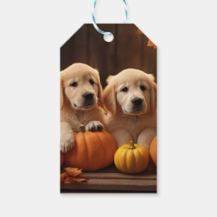Étiquettes-cadeau Jeune retriever doré Délice d'automne Citrouille