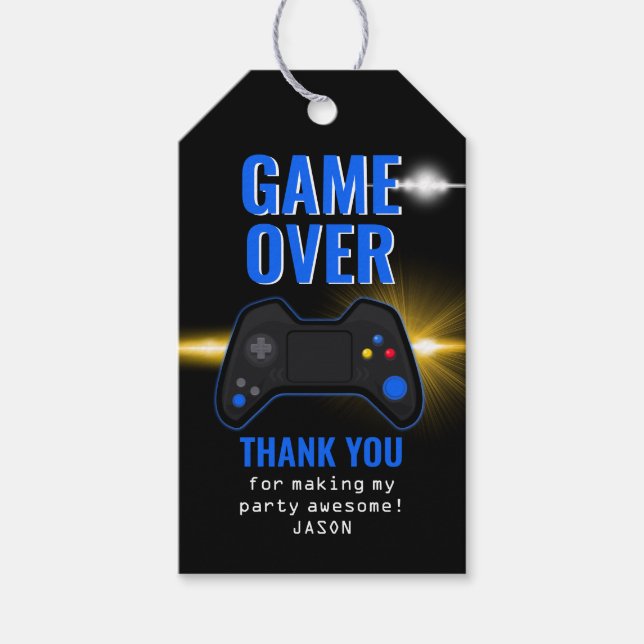 Étiquettes-cadeau Jeux Vidéo Bleu Anniversaire Tags cadeaux (Devant)