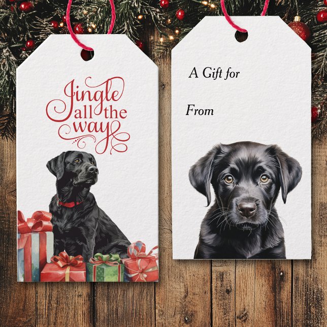 Étiquettes-cadeau Jingle All Way Black Lab Retriever Noël (Créateur téléchargé)