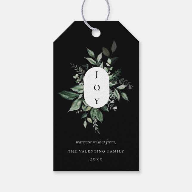 Étiquettes-cadeau Joie botanique moderne Fête noire (Devant)