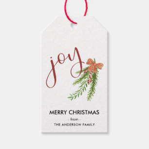 Étiquettes-cadeau Joie Calligraphie I Aquarelle Christmas Greens