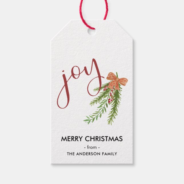 Étiquettes-cadeau Joie Calligraphie I Aquarelle Christmas Greens (Devant)