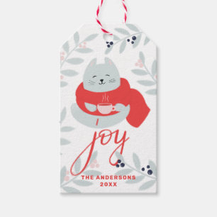 Étiquettes-cadeau Joie. Chat de Noël mignon / animal de vacances d'h
