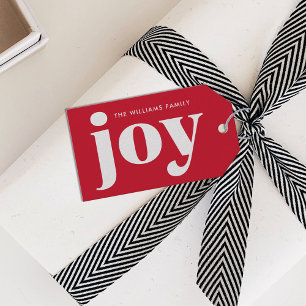 Étiquettes-cadeau Joie de Noël rouge moderne et minimaliste