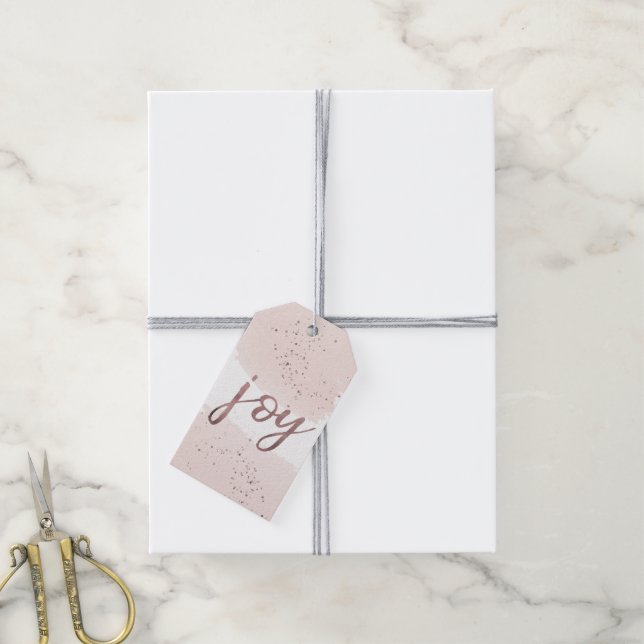 Étiquettes-cadeau Joie | Nom de Noël or Rose (Avec de la ficelle)