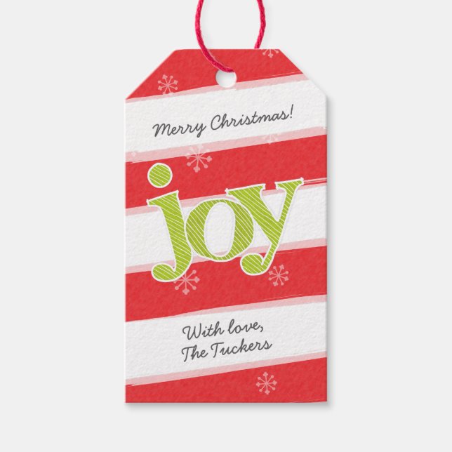 Étiquettes-cadeau JOIE Sucre de canne Stripes Noël Rouge Vert (Devant)