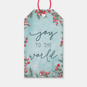 Étiquettes-cadeau Joie World Watercolor Noël Simple Blue Holiday