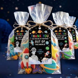 Étiquettes-cadeau Joli Anniversaire Coloré Hors De Ce Monde Merci