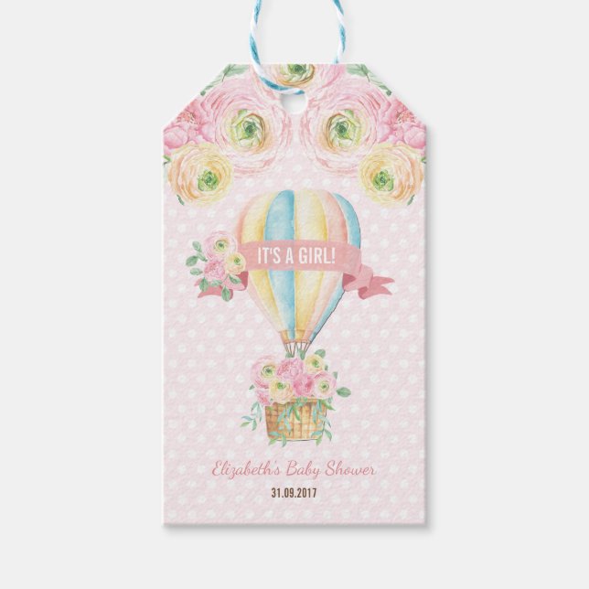 Étiquettes-cadeau Joli Baby shower Floral Rose à air chaud (Devant)
