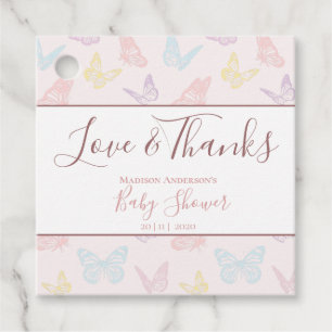 Étiquettes Cadeau Joli Baby shower Pastel rose papillon Merci