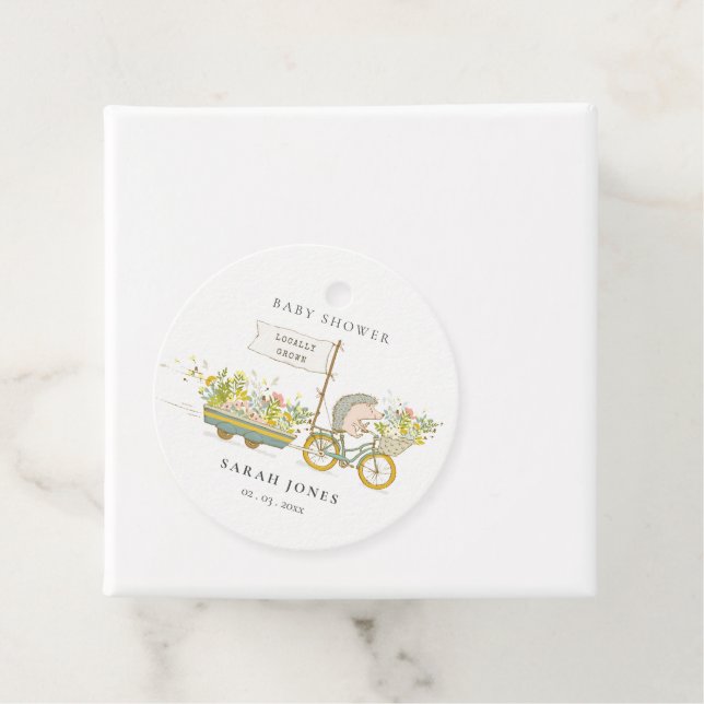 Étiquettes Cadeau Joli Baby shower Vélo Hérisson Cultivé Localement  (En situation)