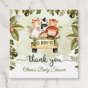 Étiquettes Cadeau Joli bébé animaux de la jungle safari camion baby