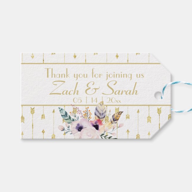 Étiquettes-cadeau Joli Boho Bouquet Mariage (Devant (Horizontal))