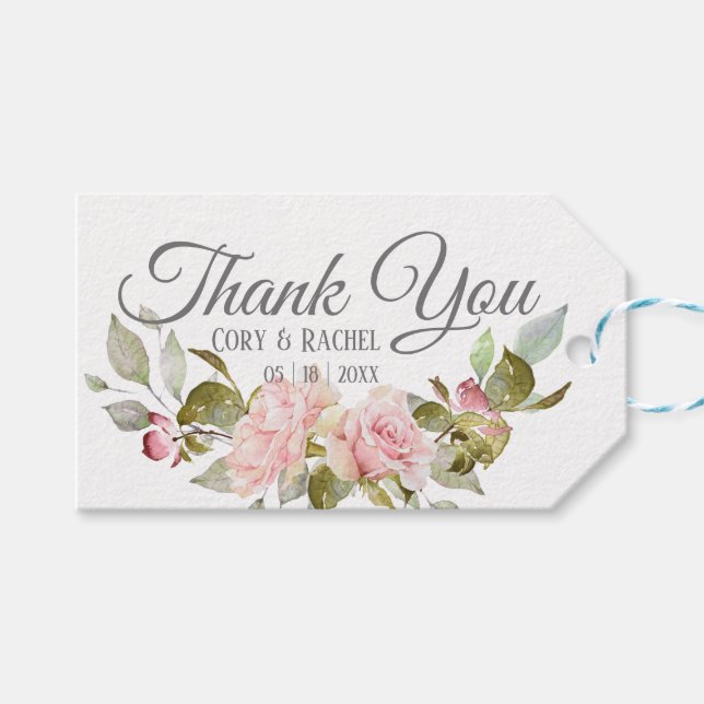 Étiquettes-cadeau Joli bouquet de roses roses sur le Merci (Devant (Horizontal))