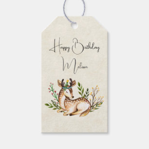 Étiquettes-cadeau Joli Cerf Aquarellé Pose En Bas Boho Anniversaire