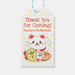 Étiquettes-cadeau Joli Chat Chanceux Oriental Kawaii Fête d'annivers