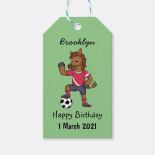 Étiquettes-cadeau Joli cheval drôle jouant dessin de football