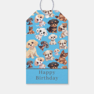 Étiquettes-cadeau Joli Chien Chien Chien Coquelicot Bleu Anniversair