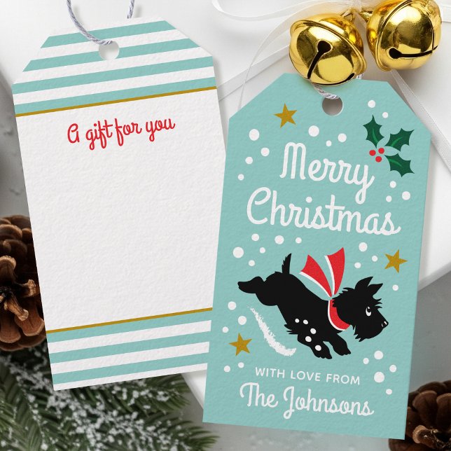 Étiquettes-cadeau Joli Chien écossais Noël Nom personnalisé Monnaie (Créateur téléchargé)