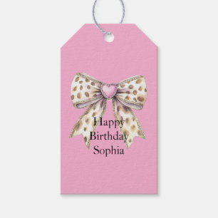 Étiquettes-cadeau Joli Coeur rose Leopard Girly Bow Anniversaire