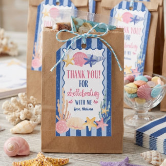 Étiquettes-cadeau Joli Coquillage Rose Bleu Merci Anniversaire