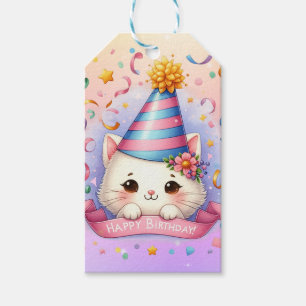Étiquettes-cadeau Joli dessin animé Kawaii Kitty Chat Joyeux Anniver
