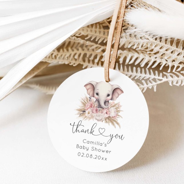 Étiquettes Cadeau Joli éléphant rose Boho Baby shower fille (Créateur téléchargé)