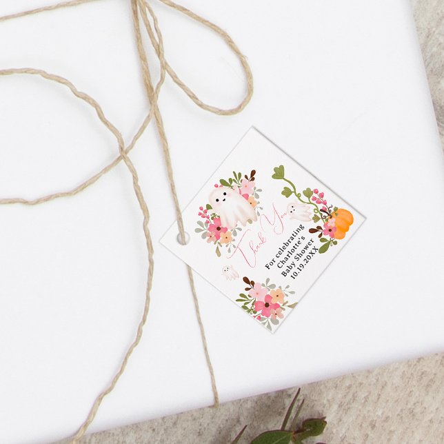 Étiquettes Cadeau Joli fantôme floral citrouille petit baby shower d (Cute floral ghost pumpkin little boo baby shower favor tags)