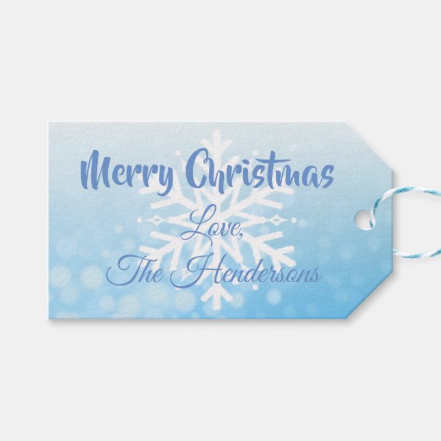 Étiquettes-cadeau Joli Fête de Flambeau Bleu de neige Noël (Devant (Horizontal))