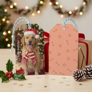Étiquettes-cadeau Joli Golden Retriever Chapeau de Père Noël Vacance