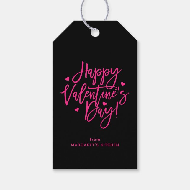 Étiquettes-cadeau Joli Heureuse Sainte-Valentin de script noir rose (Devant)