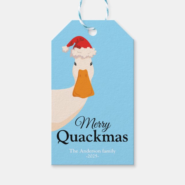 Étiquettes-cadeau Joli Joyeux Quackmas Noël drôle Canard (Devant)