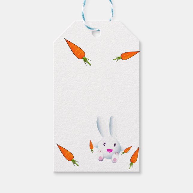 Étiquettes-cadeau Joli lapin blanc et carottes (Devant)