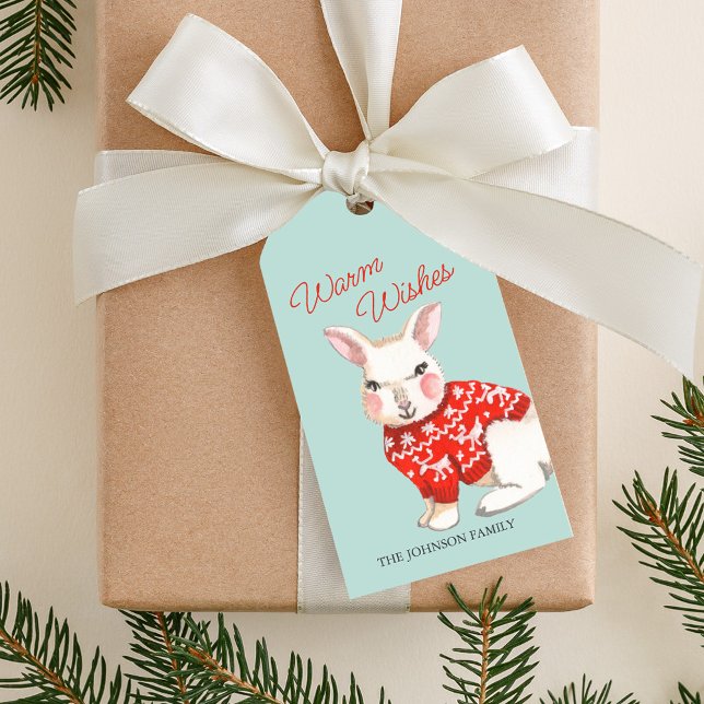 Étiquettes-cadeau Joli lapin Chaleureux voeux Noël Personnalisé (Cute Rabbit Warm Wishes Christmas Personalized Gift Tags)