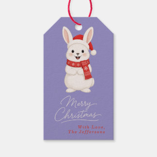 Étiquettes-cadeau Joli lapin de Noël Santa violet