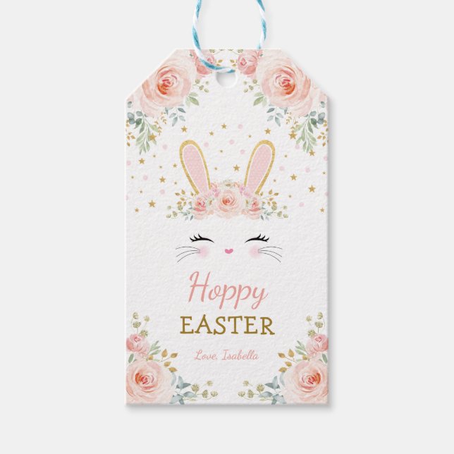 Étiquettes-cadeau Joli lapin Lapin Anniversaire Blush Gold Florparty (Devant)
