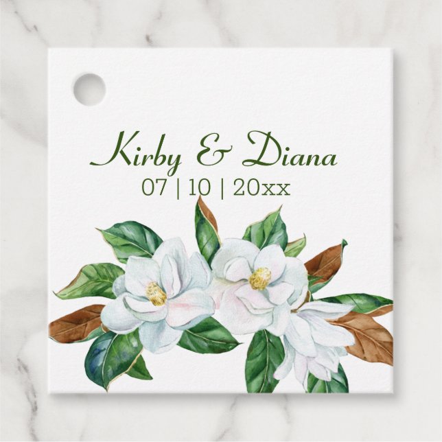 Étiquettes Cadeau Joli Magnolia Bouquet Mariage (Devant)