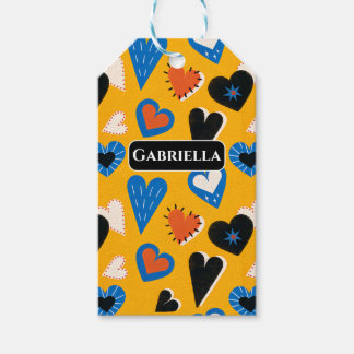 Étiquettes-cadeau Joli motif de cœurs de moutarde personnalisés