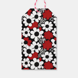 Étiquettes-cadeau Joli motif floral en rouge, noir et blanc