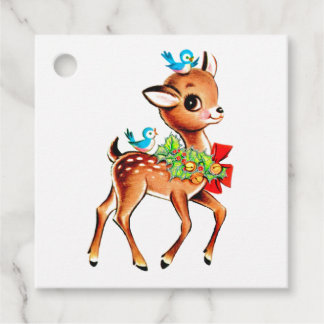 Étiquettes Cadeau Joli Noël Rouge Bow Green Holly Reindeer