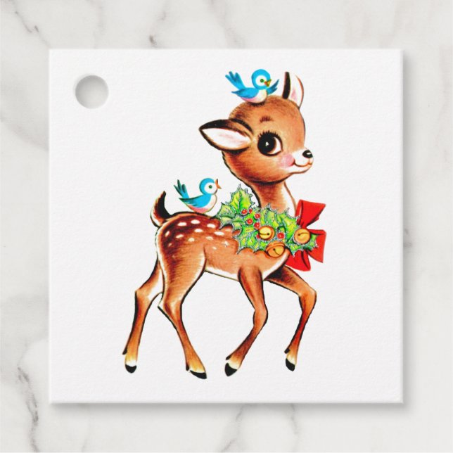 Étiquettes Cadeau Joli Noël Rouge Bow Green Holly Reindeer (Devant)