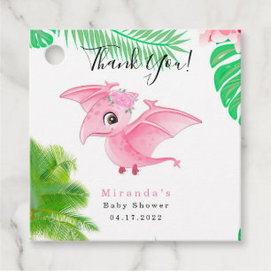 Étiquettes Cadeau Joli Oiseau Tropical Dinosaure Rose Bébé Fille Dou