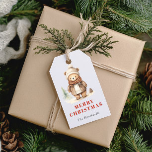 Étiquettes-cadeau Joli ours à l'aquarelle Joyeux Noël Fêtes